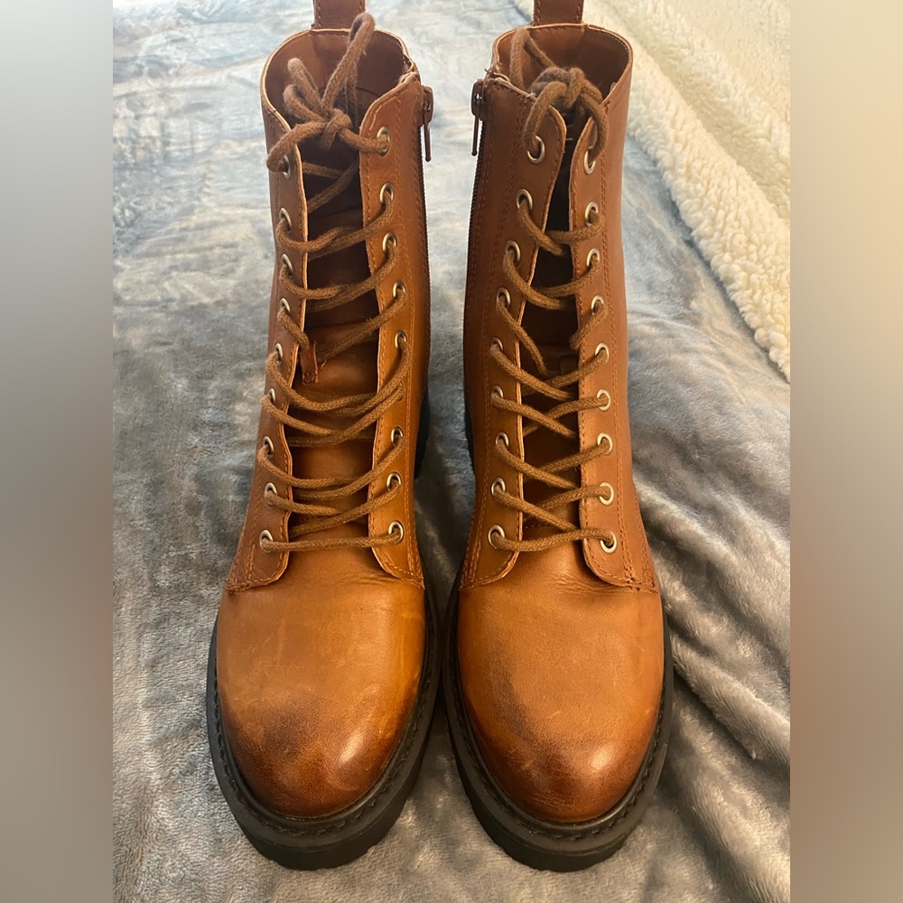 Steve Madden Brown Combat Lace-Up Moto Boots